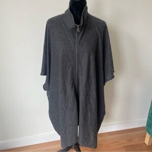 Kinross Gray 100% Cashmere Full Front Zip Cape Poncho Sweater One Size EUC